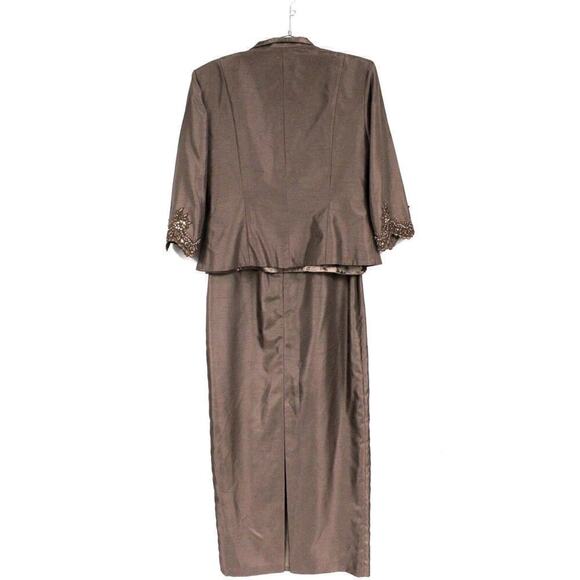 VTG CACHET 2 PC. DRESS WITH JACKET SZ 10 MOB Maxi Embroidered Sequin Bronze NWOT - Picture 9 of 9